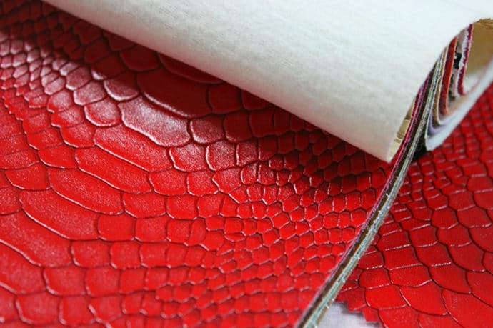 B044 Red color embossed snake skin leather
